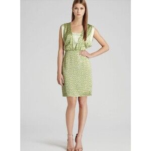 NEW REISS Arun Abstract Printed Silk Dress, Green (Size 0)